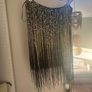 Nasty Gal Black Skirt with Gold Sequins